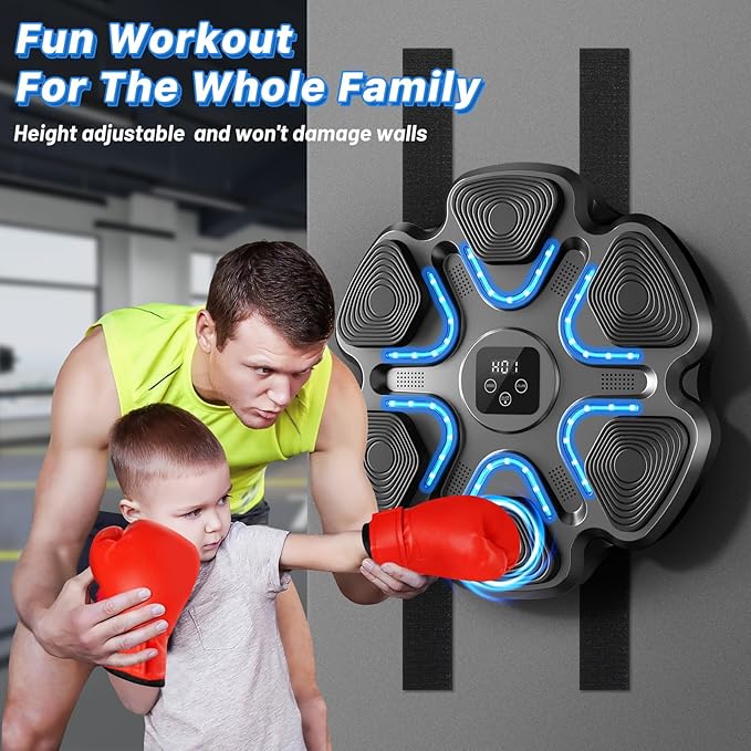 Music Boxing Machine for Kids and Adults, Wall Mounted Bluetooth Punching Trainer with Boxing Gloves, Intelligent LED Boxing Target Workout Machine for Teenagers Boys Girls