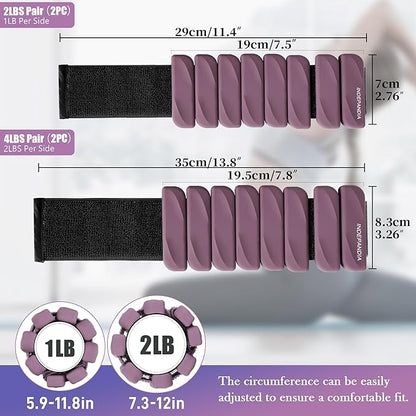 Wrist & Ankle Weights for Women and Men, 2lbs/4lbs Pairs Adjustable Silicone Weighted Bangles for Arm & Leg Workouts, Perfect for Pilates, Barre, Yoga, Walking & Home Fitness 24055