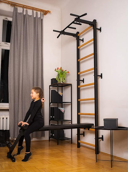 Wooden Swedish Ladder Wall Stall Bar - Indoor Chin Up Bar Workout Equipment for Home Exercise, Physical Therapy, Gymnastics, Fitness