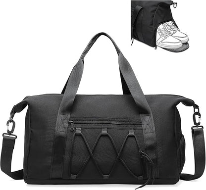 Lightweight Gym Bag for Men & Women, Water Resistant Sports Duffel Bag with Shoe Compartment & Wet Pocket for Travel Weekender & Fitness, Black