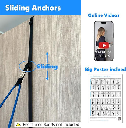 FITKIT Door and Wall Sliding Anchor Straps with Movable Multi Points for Resistance Bands, Workout Attachment for Home Gym, Fits 6-8 ft Doors