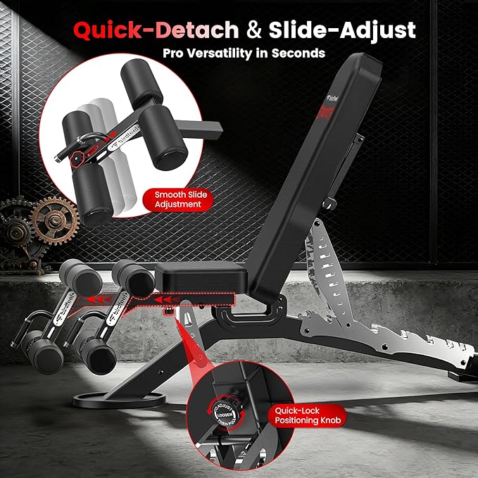 Commercial Adjustable Weight Bench, 1800LBS Heavy Duty Workout Bench for Home Gym Strength Training, Removable Leg Holder for Flat/Incline/Decline Sit Up & Full Body Workout