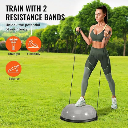 Half Exercise Ball Trainer 23 inch Balance Ball Trainer 1500lbs Capacity Stability Ball with Resistance Bands & Foot Pump, Strength Fitness Ball for Home Gym Full Body Workout