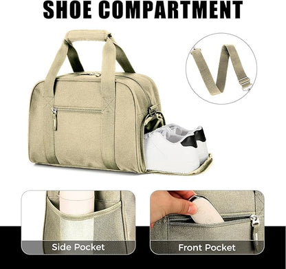 SeaRock 14 inch Small Gym Bag for Men & Women, Mini Duffle Bag with Shoe Compartment, Carry On Duffel Bag for Travel Sports, Khaki