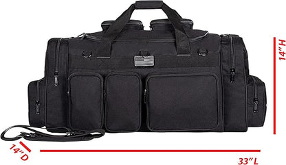K-Cliffs Tactical Range Duffel Heavy Duty Large Gear Duffle Durable Quality Travel Sports Gym Equipment Bag Military Molle with Lockable Zippers with US Flag Patch 33 Inch Black