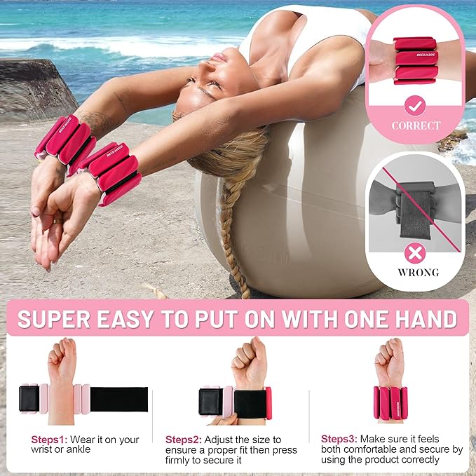 Ankle Weights Set of 2 (1 lb/2 lb Each) for Women Men Adjustable Wrist Bracelet for Home Gym Weighted Bangles Wristbands Leg Arm Weights for Walking Swimming Running Pilates Yoga Gym