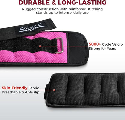 BAGAIL Ankle Wrist Weights for Women & Men, One Pair of 1/2/4/6/8/10 LBS Wearable Leg Arm Weights with Sleek Design & Secure Fit for Walking, Running, Pilates, Home Fitness & Physical Therapy