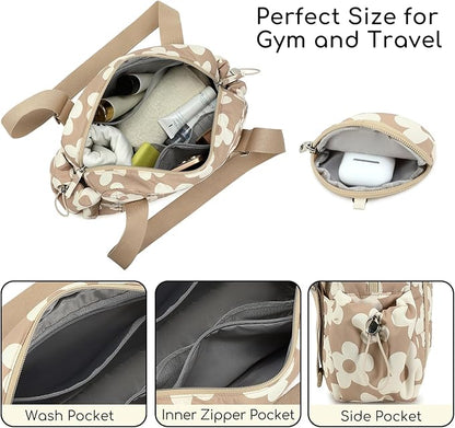 CAMTOP Mini Gym Bag for Women, Small Gym Tote Bag Puffy Quilted Sports Duffel Bag with Wet Compartment and Coin Purse Duffel Bags Dance Yoga Workout Bag for Gifts