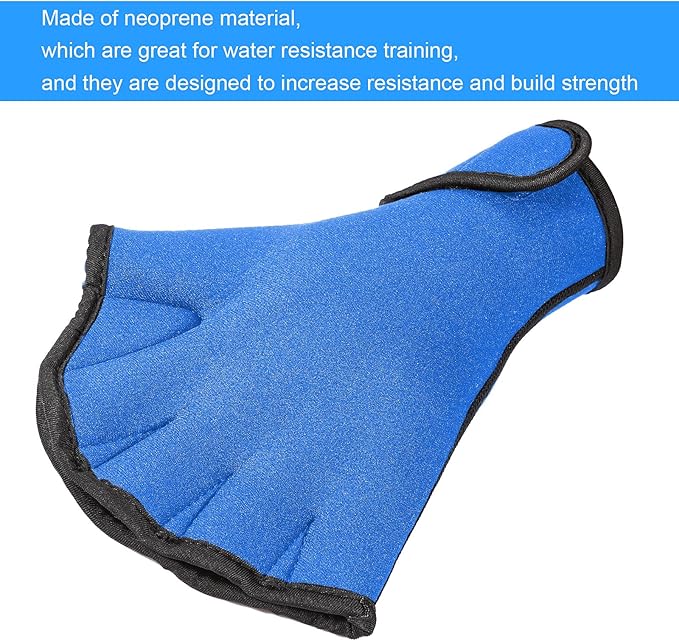 Sumind 2 Pairs Swimming Gloves Aquatic Training Gloves Neoprene Mittens Webbed Fitness Water Aerobics Resistance Training for Women Men Swimming Diving(Large,Blue)