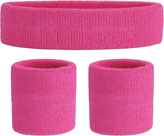 ONUPGO Sweatband Set Sports Headband Wristband Set Sweatbands Terry Cloth Wristband Wrist Sweatband Headbands Moisture Wicking Sweat Absorbing Head Band