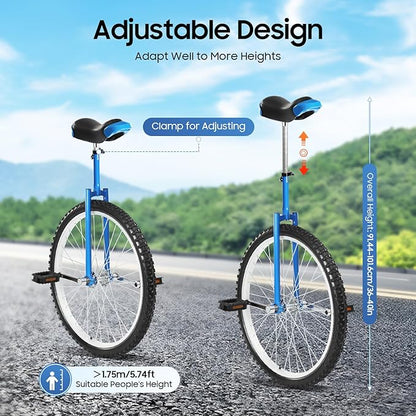 16/24 Inch Wheel Unicycle with Steel Rim, Unicycle Electric Wheel Skidproof Mountain Tire Cycling Sports Exercise with Adjustable Seat, Adults Kids Outdoor Sports Fitness Exercise Tool