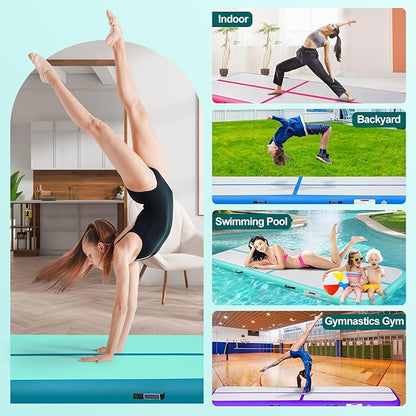 Inflatable Gymnastics Mat 10ft/13ft/16ft/20ft/ Air Tumbling Track Mats 4/8 inches Thick for Home Use/Training/Cheerleading/Yoga/Water with Pump