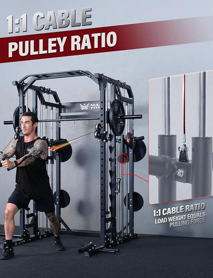 Major Fitness Drone2 Advanced Training Smith Machines– All-in-One Home Gym Squat Rack with Aluminum Pulley Set , Weight Bar, Dual LAT Pull-Down Systems & Cable Crossover Machine for Full-Body Workouts
