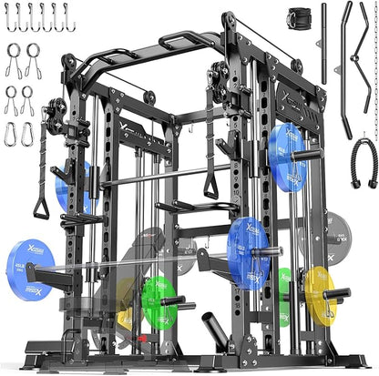 Multi-Purpose Squat Rack,Smith Machine Weight Rack Set with Cable Crossover System, Home Gym Power Racks, Power Racks and Packages