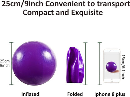 Mini Exercise Ball, 9 Inch Small Gym Ball with Inflatable Straw for Yoga, Pilates, Stability, Barre, Physical Therapy, Stretching and Core Training, Improves Balance, Strength