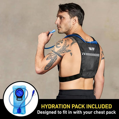 Elite Hydra Running Chest Pack w/ Gun Holster, Phone Holder Touch Friendly, Camera Pocket for Men/Women Lightweight Hydration Vest Chest Rig w/ Water Bladder for Marathon, Cycling, ADV Camping, Skiing