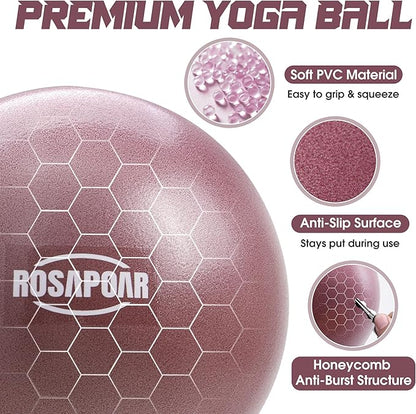 ROSAPOAR Small Exercise Ball - 9 Inch Mini Pilates Ball, Anti-Burst Yoga Ball for Stretching & Core Strength Workout, Physical Therapy & Yoga at Home Gym & Office
