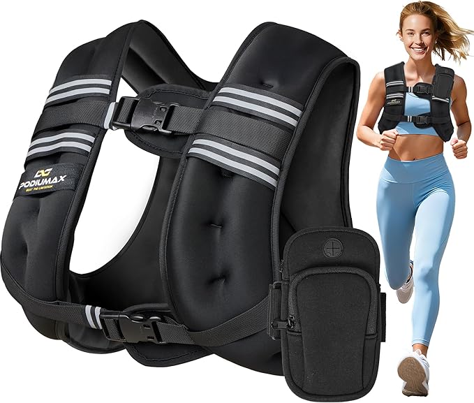 PodiuMax Weighted Vest for Women, 6lb/8lb/12lb/16lb/20lb/25lb/30lb with Adjustable Straps&Phone Bag, Snug Fit, Womens Weighted Vest for Walking, Strength Training, Running, Muscle Building,Weight Loss