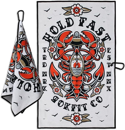 RokFit Gym & Golf Towel – Multi-Use, Quick-Dry, Durable Utility Towel with Bold Graphic and Carabiner Clip (Hold Fast)