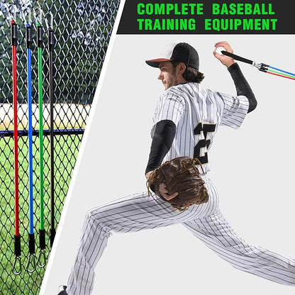 TOBWOLF 4PCS Baseball Exercise Bands with Interchangeable Grips, Baseball Resistance Trainer for Pitching & Throwing, Training Aid for Baseball Softball Pitchers to Build Arm Strength, Warm-Up