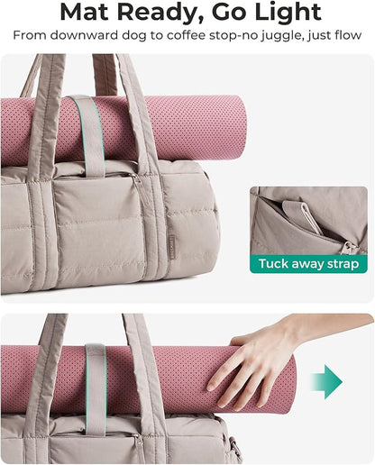 BAGSMART Reiki Gym Bag for Women, Mini/Medium Crossbody Bags for Women, 5L Dance Bag with Detachable Strap, 15L Yoga Mate Bag with Wet & Dry Pocket, Medium/Sand Brown