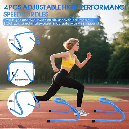Agility Ladder Speed Training Equipment Set-20ft Agility Ladder,12 Soccer Cones,4 Hurdles,Jump Rope,Running Resistance,Soccer Football Training Equipment with Carrying Bag for Kids Adults