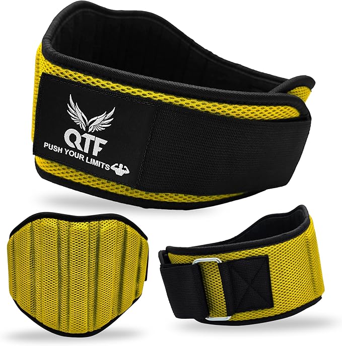 QTF Fitness Neoprene Weight Lifting Belt - Adjustable 6" Gym Support for Stability & Lumbar Support - Sweat Resistant Weightlifting Belt for Men & Women for Squats, Deadlifts & Bench Presses