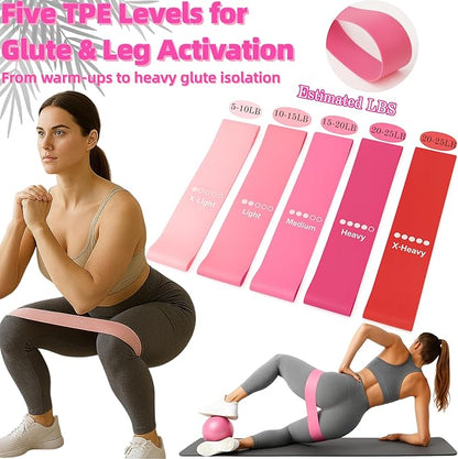 Home Leg and Glute Workout Equipment Set, Ankle Resistance Bands with Cuffs & Exercise Bands Yoga Ball, Women Ankle Weights Band for Working Out Butt Fitness and Booty Trainer, Pilates Equipment Kit