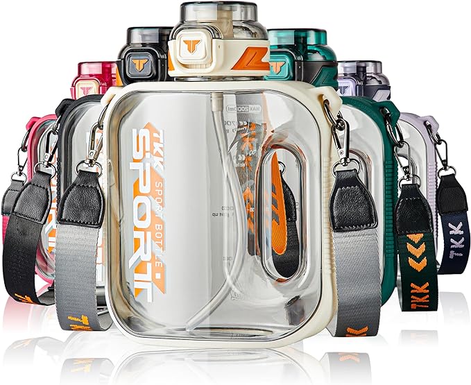 TKK Half Gallon Water Bottle Jug with Straw Large Capacity Plastic Water Bottle Dishwasher Safe 1/2 Gallon 50 Oz Water Bottle Jug BPA Free Tritan for Gym Yoga Travel Camping Outdoor