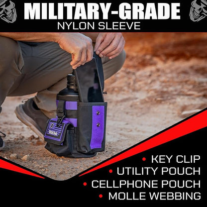 Iron Infidel Battle Bottle - Half Gallon Water Bottle Insulated, 64 oz Tactical Stainless Steel Water Jug with Handle - Gym Water Bottle with Rugged Sleeve for Storage (Twilight 2 Liter)