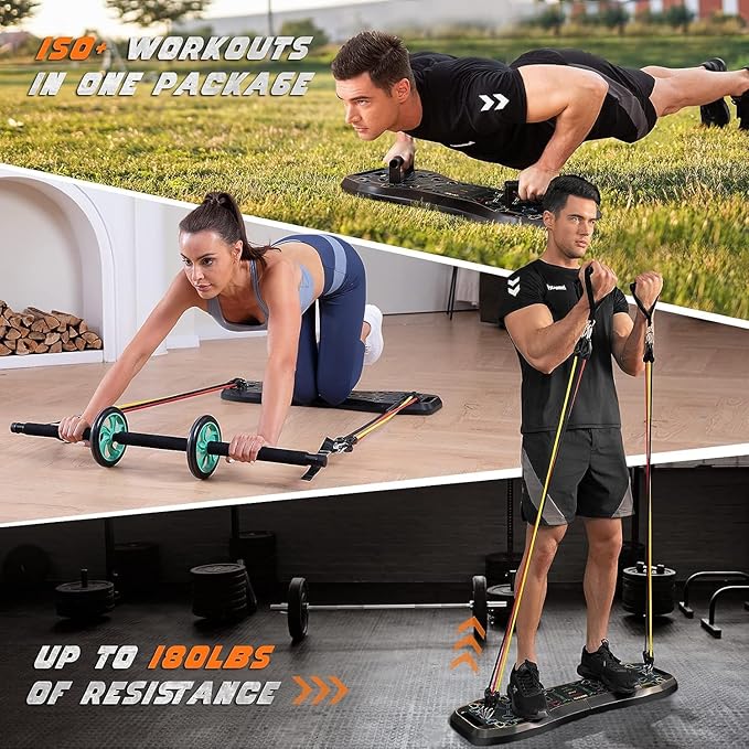 LALAHIGH Push Up Board,36 in 1 Home Gym Equipment with Ab Roller Wheel & Resistance Bands, Portable Foldable Workout Board for Full Body Strength Training Men Women,Gift for Boyfriend