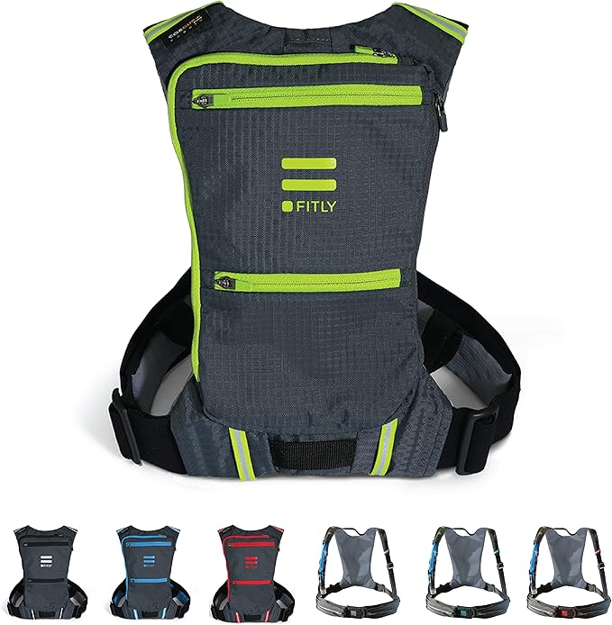 FITLY Minimalist Running Pack - Fitness Backpack Phone Holder, Storage, Thoracic Belt - Carry Personal Items - Running Gear for Men & Women - Lightweight Hydration Water Backpack