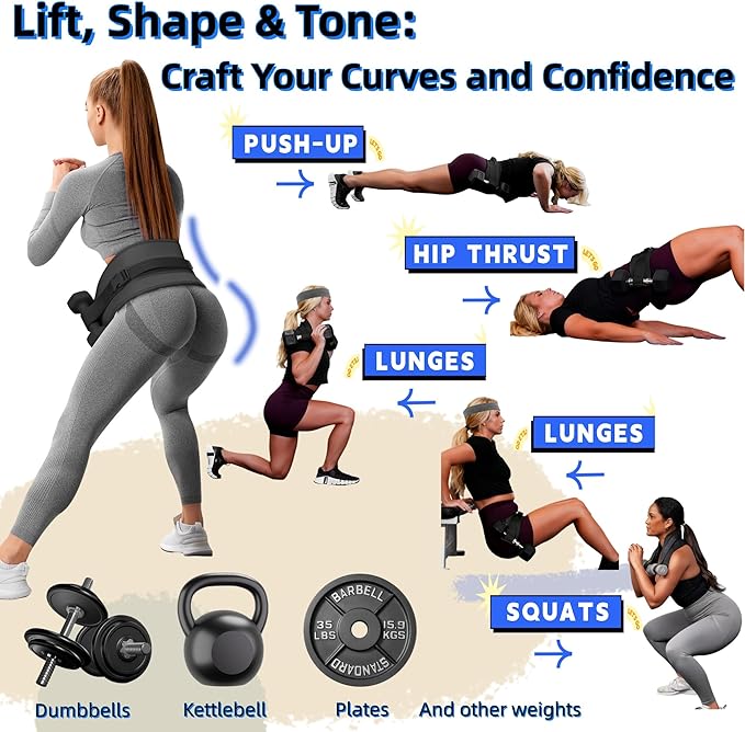 Women Glute Workout Equipment, Hip Thrust Belt for Weights, Booty Bands Exercise Bands Pilates Ball, Glute Workout at Home Pilates Exercise Equipment Kit for Home Gym Fitness Accessories