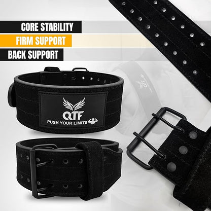QTF Weight Lifting Sued-Leather-Belt Gym Exercise Workout, 4 " x 10mm Thick Padded Lumbar Back Support Men Women, 9 double Adjustable Holes, Powerlifting Bodybuilding Deadlift, Squat Fitness Strength Training Belt