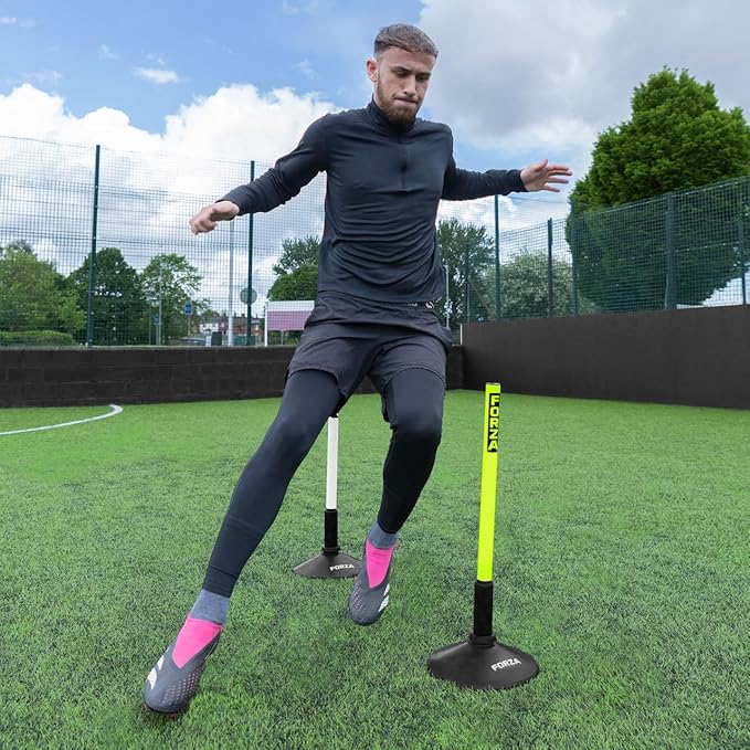 FORZA Slalom Agility Poles | Improve Endurance, Speed & Footwork | Color, Size & Rubber Base Options Available [8 Pack]
