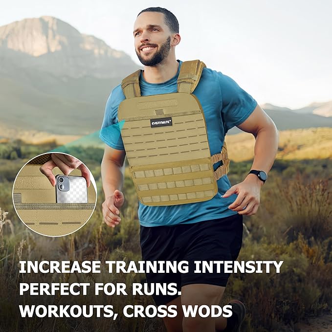 EVERYMATE Weighted Vest Men, Adjustable Weighted Vest Workout Vest for Strength Training Adjustable Strength and Endurance Training Fitness Tactical Running