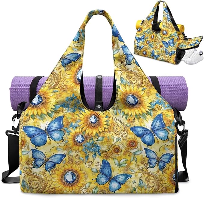 Gym Bag with Yoga Mat Holder Large Tote Bag With Multi Pockets for Women Men Dry Wet Separated Pocket Carryall Yoga Tote Bag for Pilates Travel Workout Office