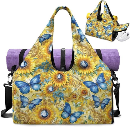 Gym Bag with Yoga Mat Holder Large Tote Bag With Multi Pockets for Women Men Dry Wet Separated Pocket Carryall Yoga Tote Bag for Pilates Travel Workout Office