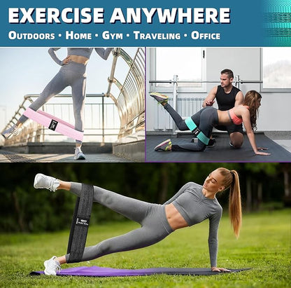 Fabric Resistance Bands,5 Non-Slip Fabric Workout Bands,Booty Bands for Women & Men, Elastic Exercise Bands for Legs, Glutes, Hips & Thighs, Home Fitness & Gym