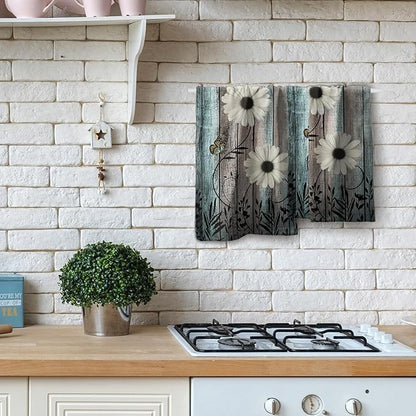 Rustic Barn White Daisy Hand Towels Flower Butterfly Teal Turquoise Brown Wooden Farmhouse Absorbent Kitchen Towels Spring Vintage Floral Soft Quick Dry Microfiber Dish Towels For Kitchen Bathroom