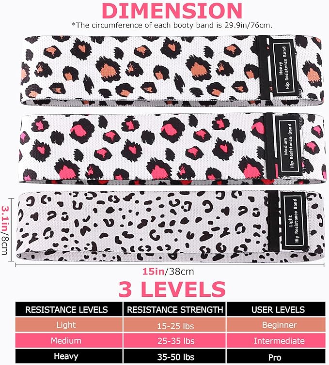 Booty Bands, 3 Levels Hip Bands, Polyester-Cotton and Latex Silk Workout Bands Resistance Bands for Home, Gym, Fitness, Pilates, Yoga (Pack of 3)