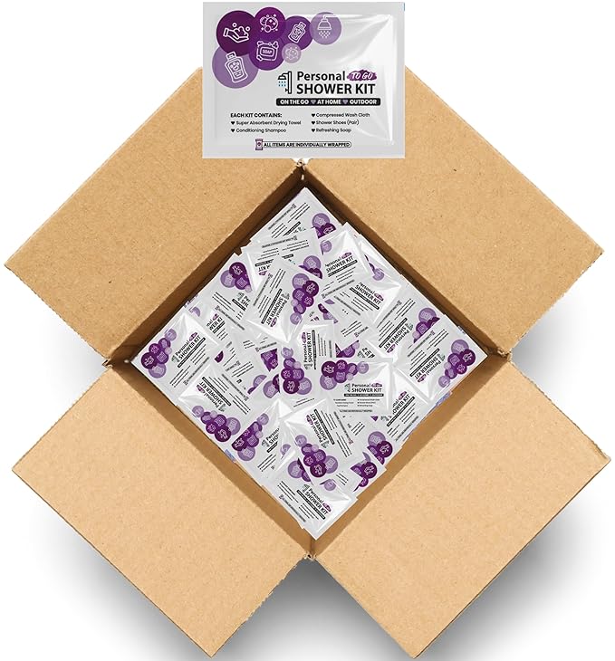 Compact Personal Shower Kit To-Go– Your Hygiene Companion for Travel, Gym, Camping | Shower on the Go | Shampoo, Soap, Towel. All in One (100)