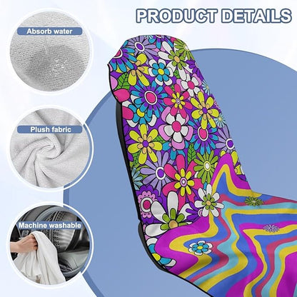 Bulopur Hippie Floral Beach Towel Car Seat Covers Front Seats Breathable Sweat Towel Car Seat Cover for Post Gym Workout Surfing Swimming Running Yoga Blankets