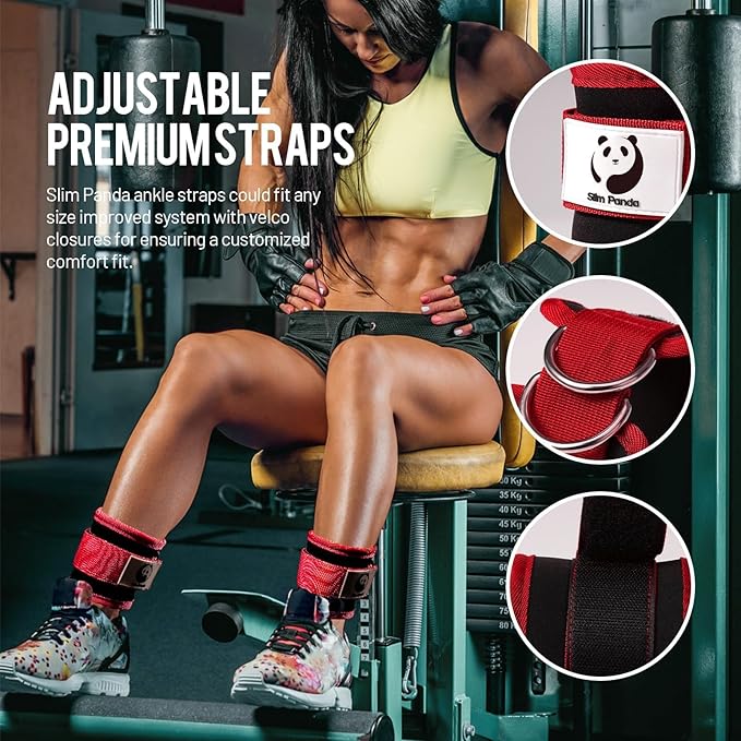 Slim Panda Ankle Strap for Cable Machine,Ankle Cuff for Kickbacks, Booty Hip Abductors,Glute Workouts, Leg Extensions, Curls for Men and Women, Adjustable with Double D-Rings
