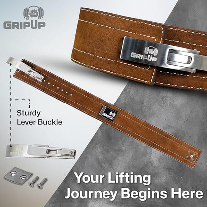 Powerlifting Belt for Weightlifting Lever Buckle Leather Gym Belt 10mm Thick 4-Inch Lumbar Back Support for Men & Women Ideal for Bodybuilding Deadlifts and Strength Training GP-005