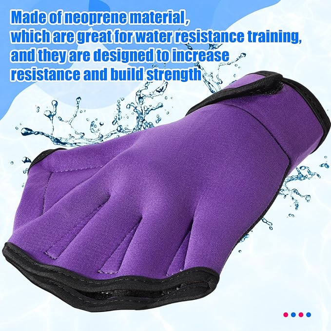 Sumind 2 Pairs Swimming Gloves Aquatic Training Gloves Neoprene Mittens Webbed Fitness Water Aerobics Resistance Training for Women Men Swimming Diving(Medium,Black/ Blue, Purple/ Black)
