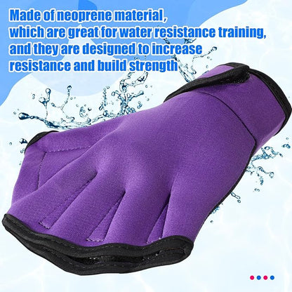 Sumind 2 Pairs Swimming Gloves Aquatic Training Gloves Neoprene Mittens Webbed Fitness Water Aerobics Resistance Training for Women Men Swimming Diving(Medium,Black/ Blue, Purple/ Black)