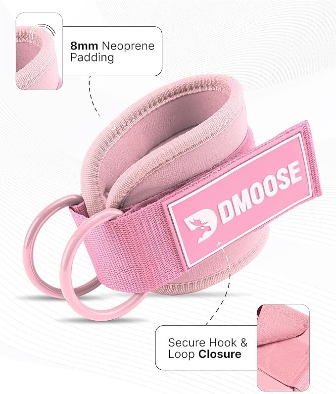 DMoose Fitness Ankle Strap for Cable Machine - One Size Fit with Premium Padding Cuffs, Ankle Bands for Working Out, Booty Workouts, Leg Extension, Hip Abductors, Kickbacks & Lower Body Exercises