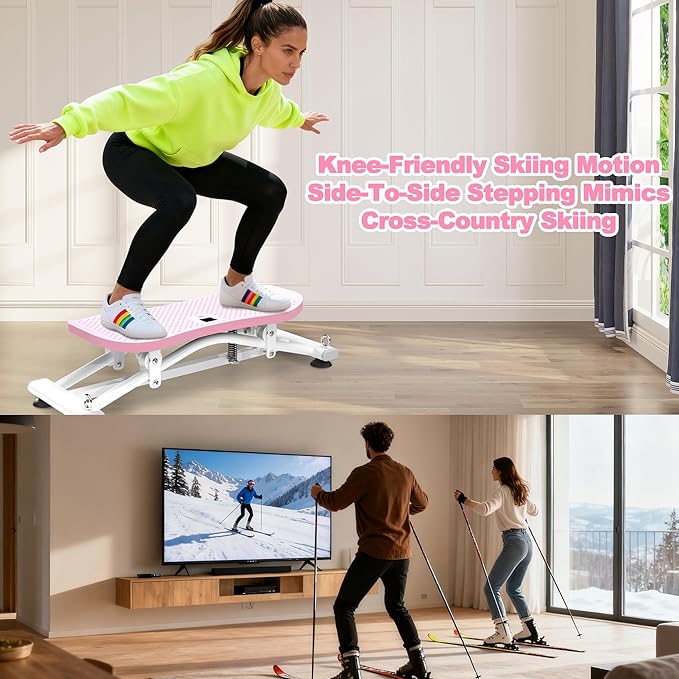 KINMAC Indoor Ski Simulator with Resistance Bands - Balance Board Home Gym Sliding Machine for Full-Body Cardio, Non-Slip Base, Core & Leg Workout Trainer