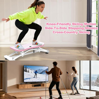 KINMAC Indoor Ski Simulator with Resistance Bands - Balance Board Home Gym Sliding Machine for Full-Body Cardio, Non-Slip Base, Core & Leg Workout Trainer